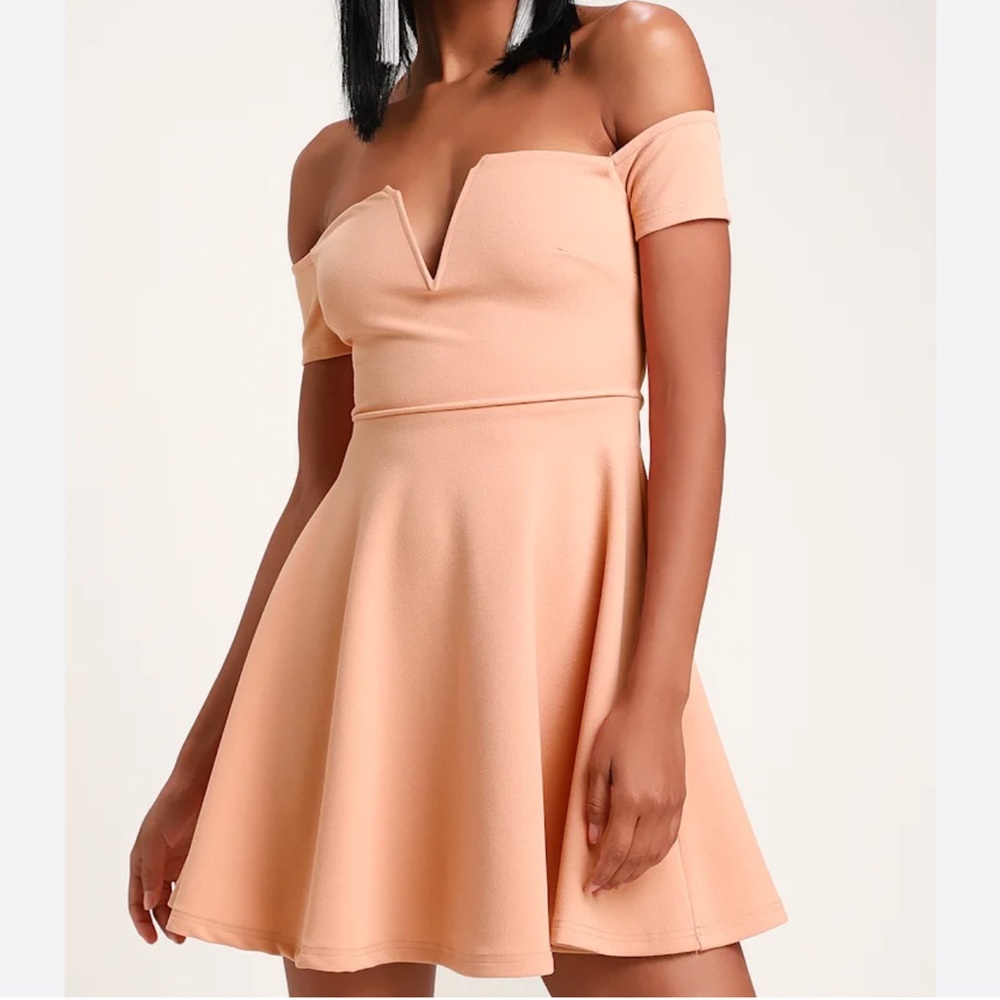 LULUS | Play the Party Peach Off-the-Shoulder Skater Dress